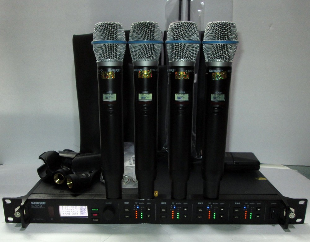 SHURE ULXD4Q-V50, 4 x ULXD2-V50 BETA87A & BETA87C Wireless Microphone & Receiver