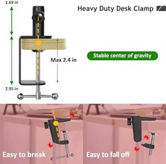 Heavy Duty Metal Table Mount Clamp, Metal Desk Clamp for Mic Boom Arm Stand Adju
