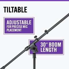 On-Stage MS7701B Euro Boom Mic Stand (For Vocal and Instrument Microphones,