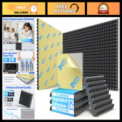 12 Pack Soundproof Foam Panels – High Density Acoustic Wall Tiles, 2″x12″x12″, S