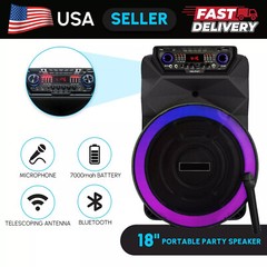 18″ Portable Bluetooth Party Speaker DJ PA Loud Karaoke Systems W/ Mic Remote