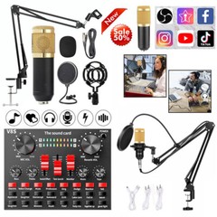 Earphone Studio Recording Kit Podcast Mixer Equipment Condenser Microphone Set