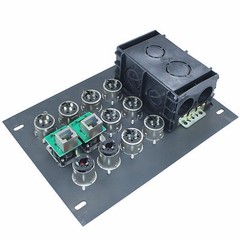Recessed hinged lid in floor pocket stage box XLR MALE FEMALE AC CAT 5 ETHERNET