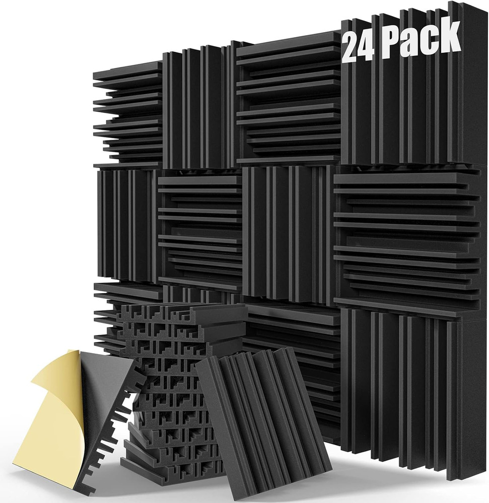 High-Density 24 Pack Soundproof Foam Panels 12″x12″ for Walls & Ceilings Black