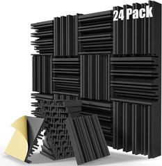 High-Density 24 Pack Soundproof Foam Panels 12″x12″ for Walls & Ceilings Black