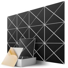 12 Pack Self-Adhesive Acoustic Panels, 12″ X 12″ X Line 12 Pack Black on White