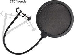 Professional Microphone Pop Filter Shield, 360° Gooseneck, Dual Layered