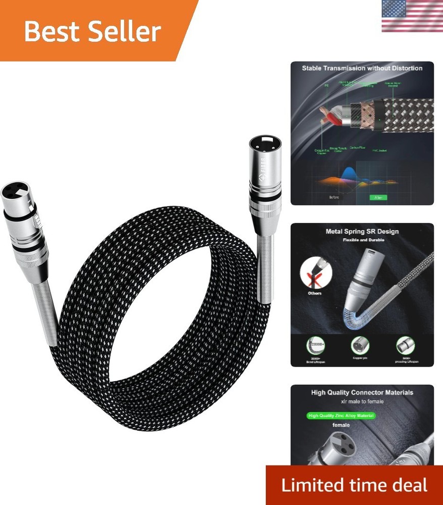 High-Speed 10ft Microphone Cable with Braided Nylon – Ultimate Compatibility