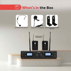 Pyle UHF Wireless Microphone & Rack Mountable Receiver System 2 Belt Packs 2