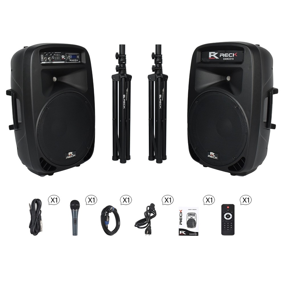 Proreck Dance 15 Portable 15“ 2000 Watt Powered PA Speaker System Combo Set