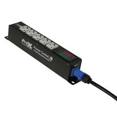 PROX PowerCon Pass thur Splitter Box w/V&A Meter & 5 PowerCon Gray B Out