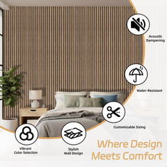 Natural Walnut 4 Pack Acoustic Wood Slat Panels for Wall Decor 106.3″ x 11