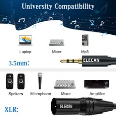 TRS to XLR Male to Male 3.5mm 1/8 Inch Balanced Shielded Audio Cable 8ft