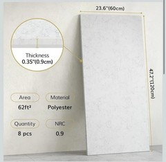 8PC Acoustic Wall Panels 47.2 x 23.6 x 0.35″ Full Self-Adhesive Soundproof Grey