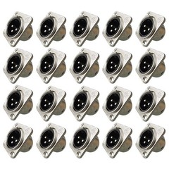 20,XLR 3pin Male Panel Mount Chassis Chrome-Plated Housing,Silver-Coated Contact