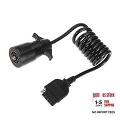 5ft 7 Way Round to 5 Way Pin Flat Trailer Wire Coiled Wiring Connector Adapter