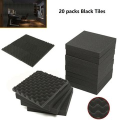 20pk Egg Crate Black Premium Acoustic Foam Tile Padding Sound Proof 12″x12″x1.5″