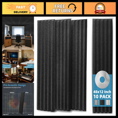 10-Pack Peel and Stick Acoustic Panels – 12″x48″ Sound Absorbing Wall Tiles, Bla