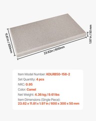 VEVOR 4 PCS Acoustic Wall Panels 2 in Thick 23.6 x 11.8 in Self-adhesive Camel