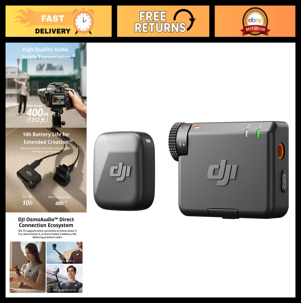 Wireless Lavalier Microphone, Mini 1 TX + 1 RX, Ultralight, Noise Cancelling, 40