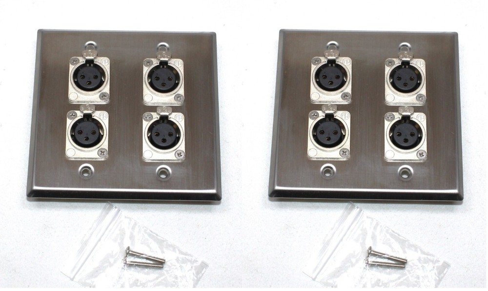 (2) Two Four XLR Double Wall Plates w/ Neutrik NC3FD-L-1 Female Stainless Steel