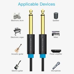 6.35mm 1/4 in Audio Instrument Cable TRS Cord for Bass Electric Guitar Mixer Amp