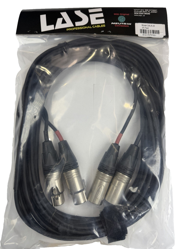 LASE 25 Ft Dual Microphone Cable w Genuine NEUTRIK NC3MXX 3Pin XLR M – NC3FXXX F