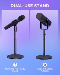 Adjustable Desktop Microphone Stand, Telescopic Table Mic Holder with Clip, Fits