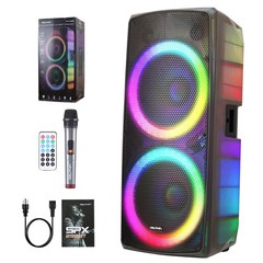 Dual 15″ LED Party Bluetooth Speaker with Wireless Mic, FM & Wavesync for party