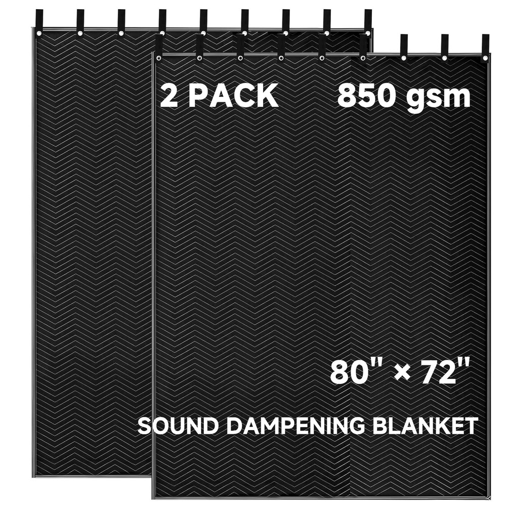 Saree 2 Pcs Large Sound Dampening Blanket 80″ x 72″, 72 x 80 inch, Black