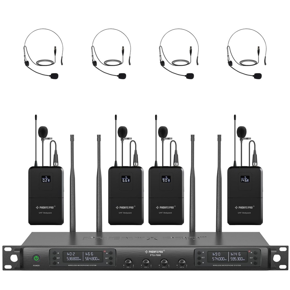Phenyx Pro 4-Channel Wireless Microphone System, UHF Auto Scan Cordless Mic S…