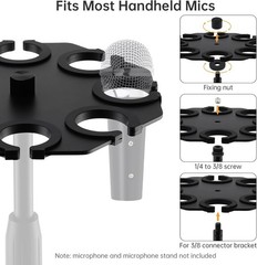 8-Slot Multi Microphone Holder Up to 8 Mics Metal Tray Attachment for 5/8-27