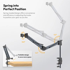 Overhead Camera Mount Microphone Stand Detachable C-clamp 2KG Load for Camera Mi