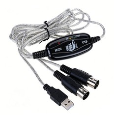 2pcs USB IN-OUT For MIDI Cable Converter 5-Pin to PC Music Keyboard Adapter Cord