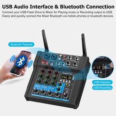 150W x2 Powered Amplifier Audio Mixer,4 Channel with Dual Wireless Mic Sound …