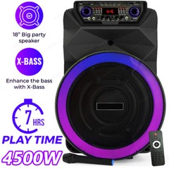 4500W Portable Party Speaker Deep Bass 18″Powerful Woofer Karaoke w/Mic+Remote