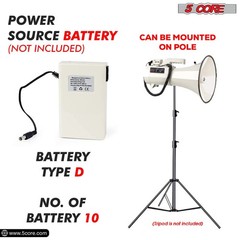 5Core Megaphone Bullhorn Speaker 100W Professional Bull Horn Battery Power Megaf