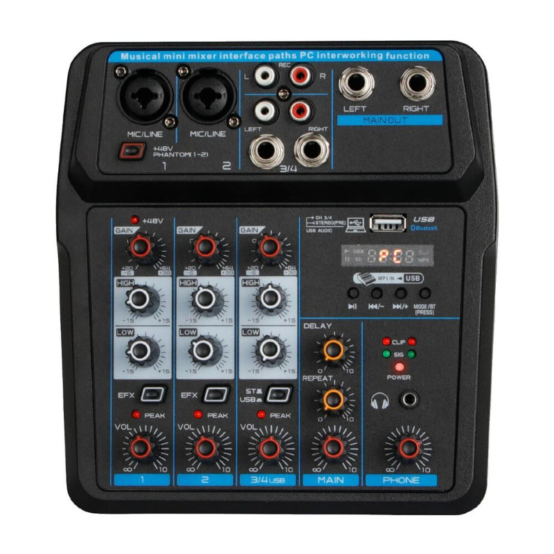 4 Chanel Mini Audio Mixer Bluetooth NEWB Sound Mixing Console Amplifier Studio