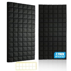 Acoustic Foam Panels 2 Pack 48″x24″x2″ – High 48″ x 24″ x 2″ Black 2 Pack