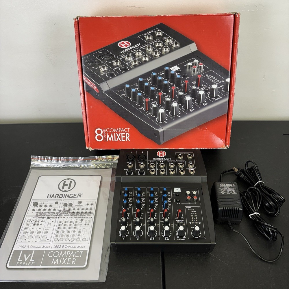 HARBINGER L802 LvL Series 8-Channel Compact Mixer with Manual Adaptor and Box