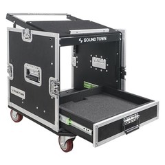 Sound Town 10U Rack Case w/ 2U Drawer, 11U Slant Mixer Top, DJ Table MR-DR10U