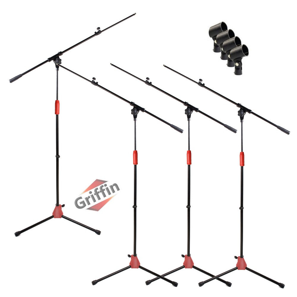 GRIFFIN Microphone Boom Stand 4 PACK – Telescoping Tripod Mic Clip Mount Holder