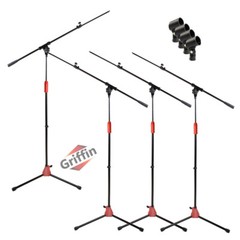 GRIFFIN Microphone Boom Stand 4 PACK – Telescoping Tripod Mic Clip Mount Holder