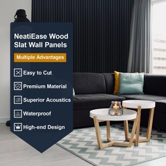 NeatiEase Wood Slat Wall Panels, 4-Piece 96″ x 12.6″, x Black