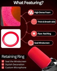 Pop Filter Foam Windscreen for SM7B, MV7, MV7X – Red Replacement with Seal