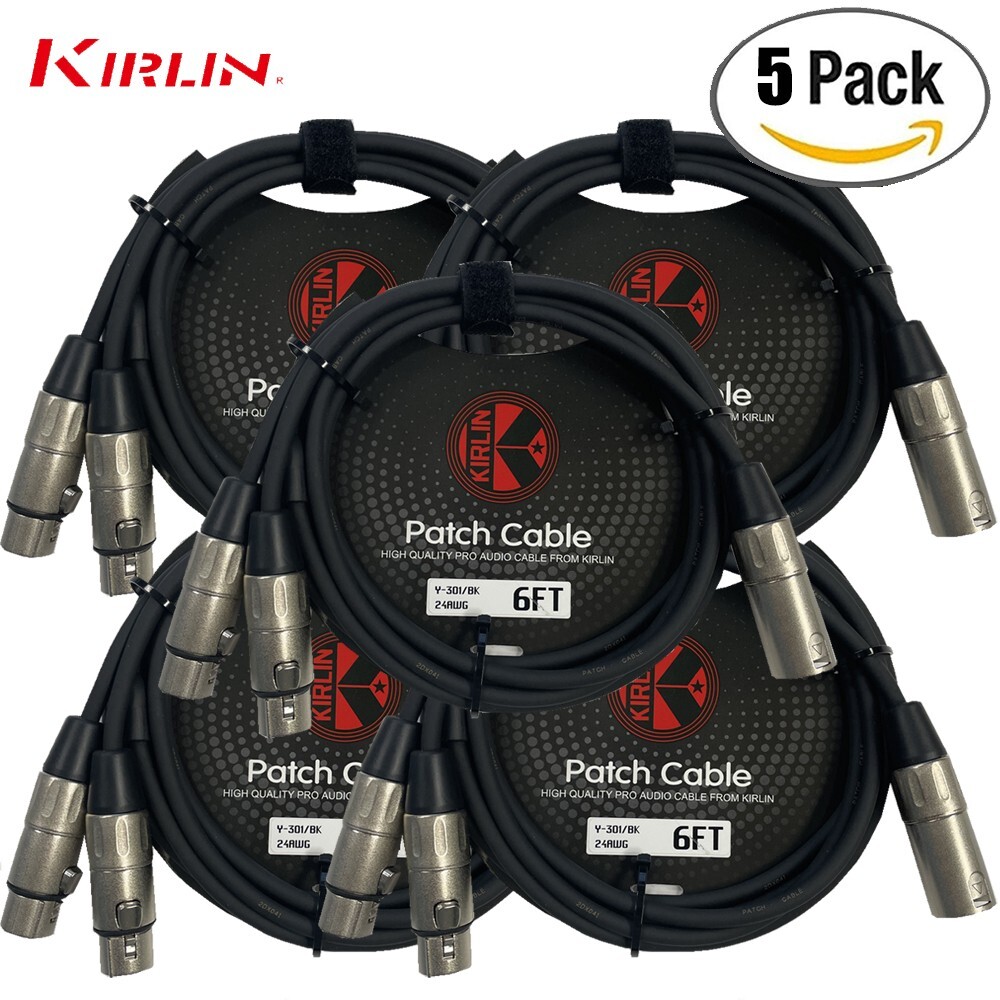 5-PACK Kirlin 6FT Splitter Y-Cable 3-Pin XLR Male to Dual XLR Female Y-301-06