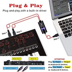 MIDI to USB Interface MIDI Cable Adapter with Input&Output Connecting with Red