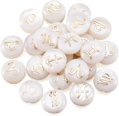 24pcs 12 Constellation Shell Beads 8mm Natural Freshwater Shell Zodiac Sign Flat