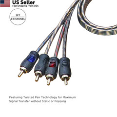 RECOIL RCI43 100% Oxygen Free Copper 4-Channel RCA Audio Cable, Twisted 3ft