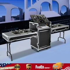 14U PA DJ Rack DJ Cabinet with 2 Table Tops Network Pro Stereo Rack with 4 Wheel
